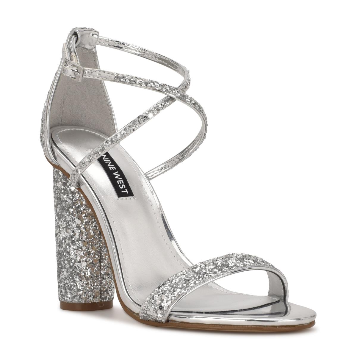 Women's Nine West Celebra Heels Sandals Silver | WQHJ76029