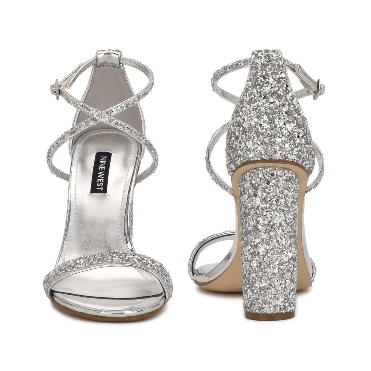 Women's Nine West Celebra Heels Sandals Silver | WQHJ76029