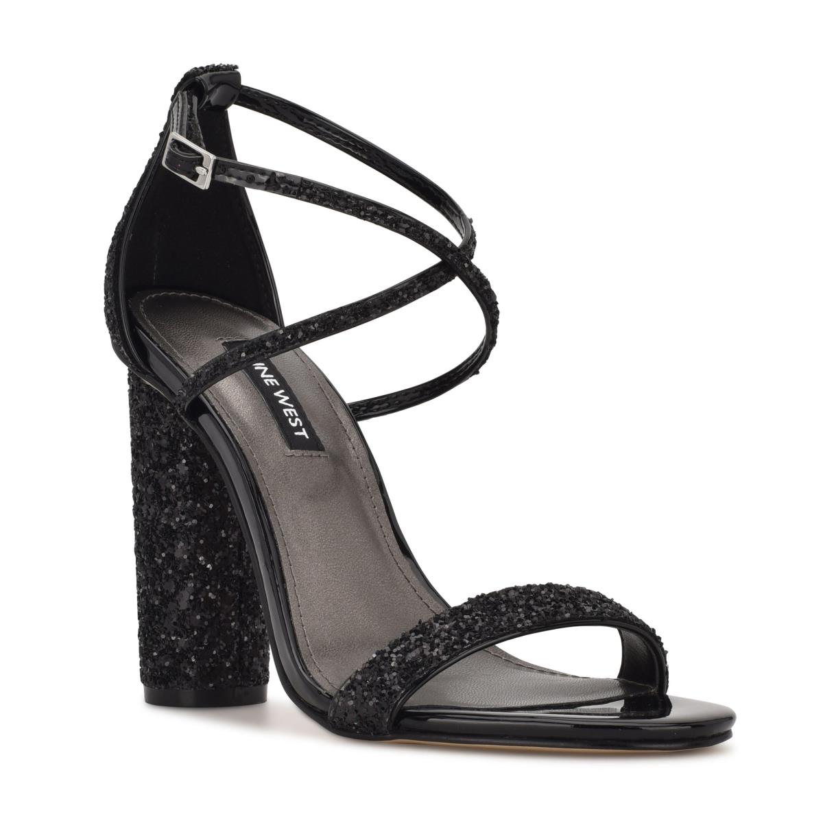 Women's Nine West Celebra Heels Sandals Black | ZJRU81906