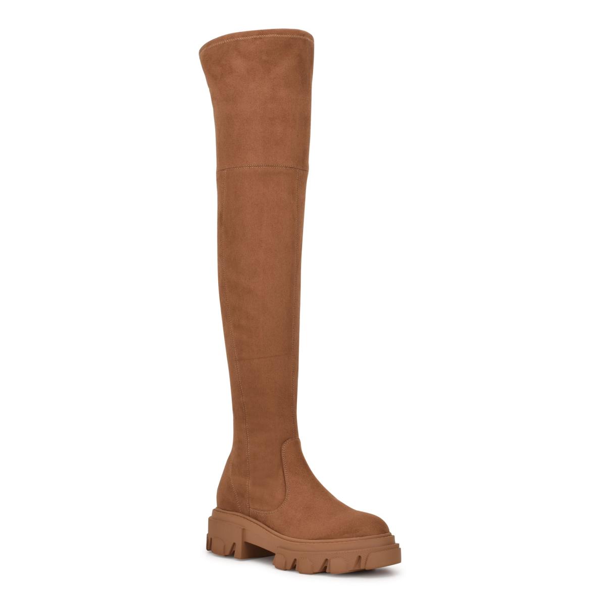 Women's Nine West Cellie Over the Knee Lug Sole Boots Brown | EBWL34780