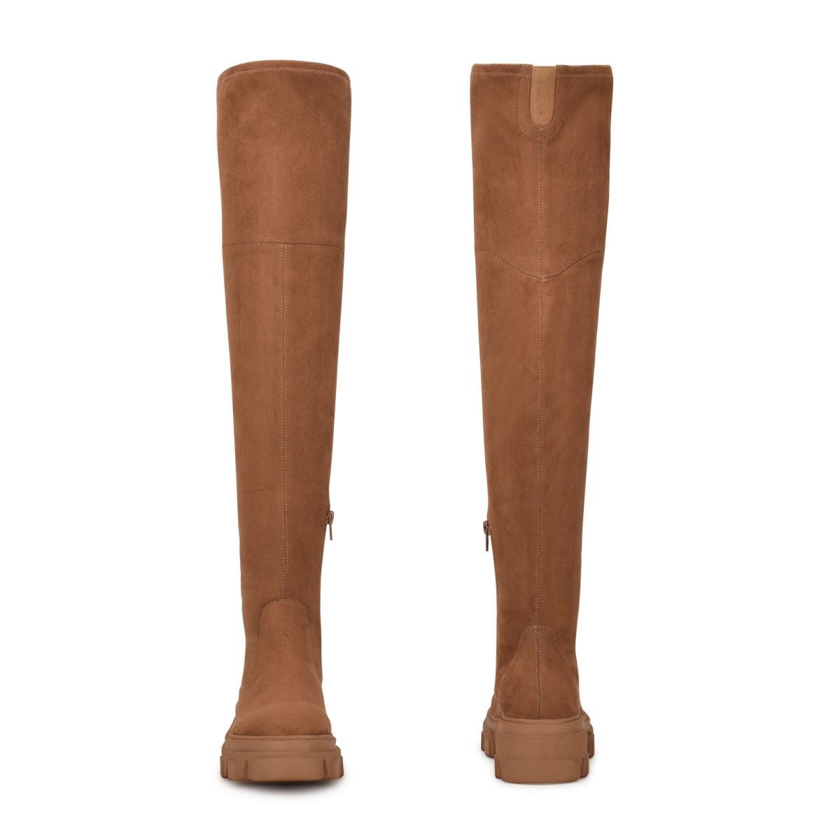 Women's Nine West Cellie Over the Knee Lug Sole Boots Brown | EBWL34780