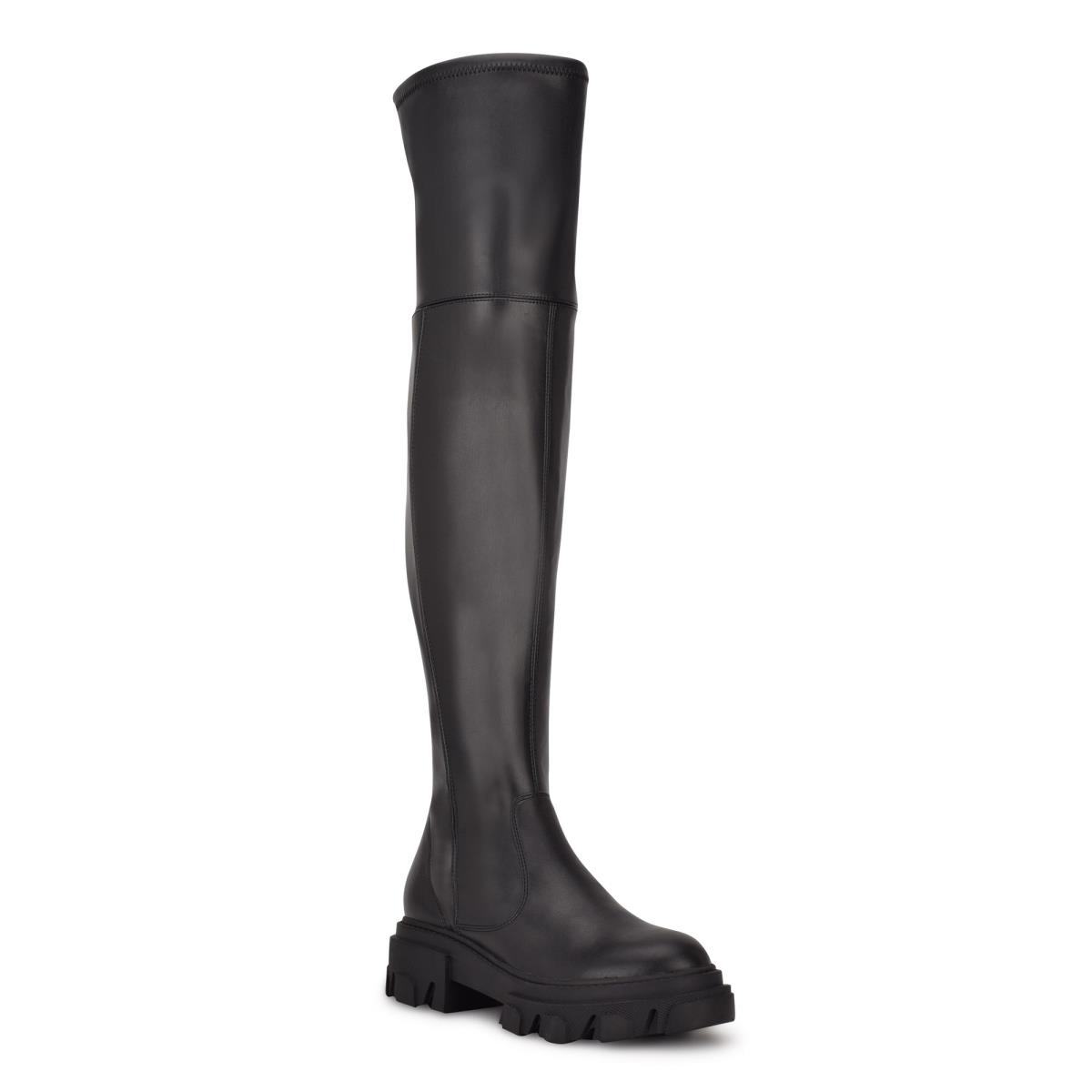 Women's Nine West Cellie Over the Knee Lug Sole Boots Black | OXLU56718