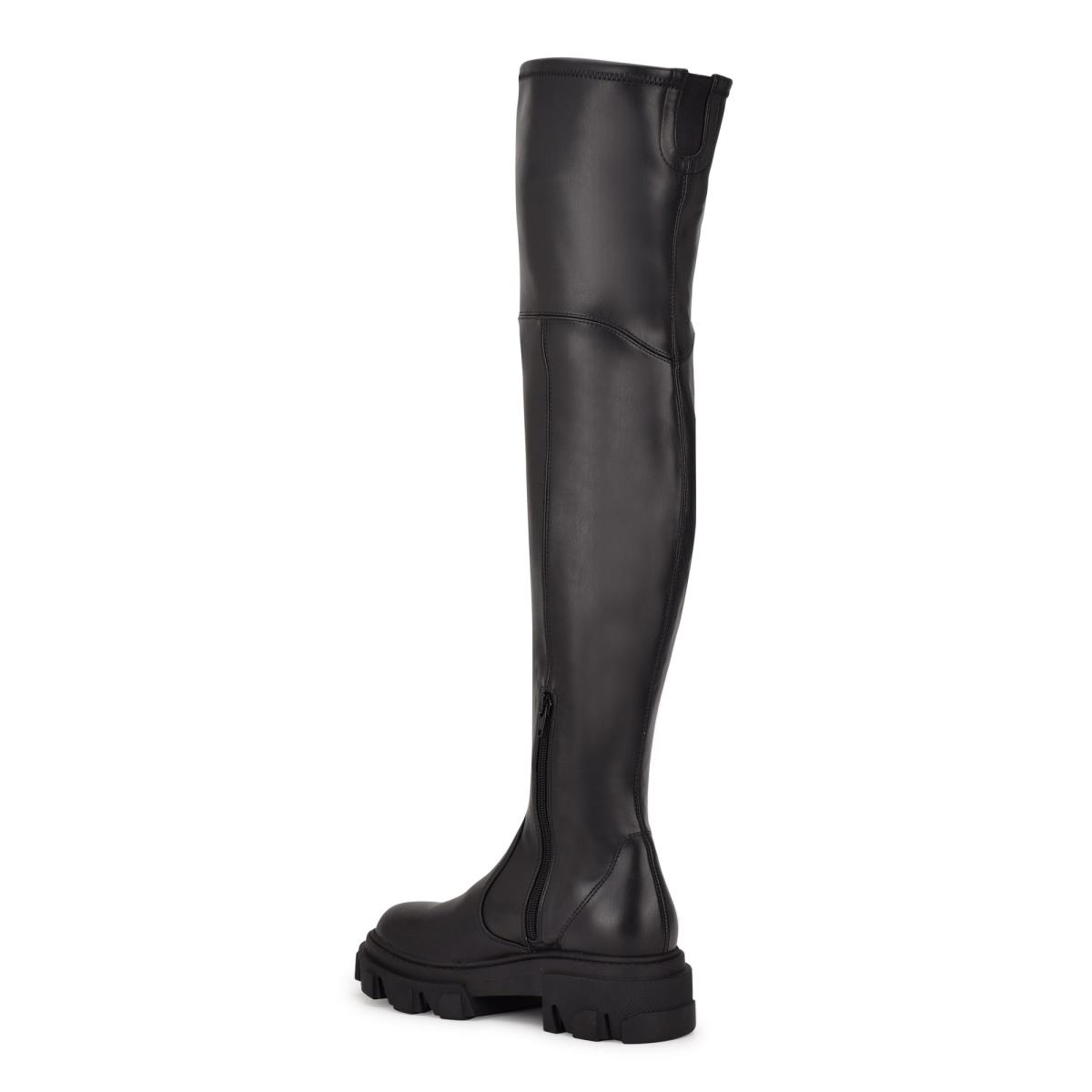 Women's Nine West Cellie Over the Knee Lug Sole Boots Black | OXLU56718