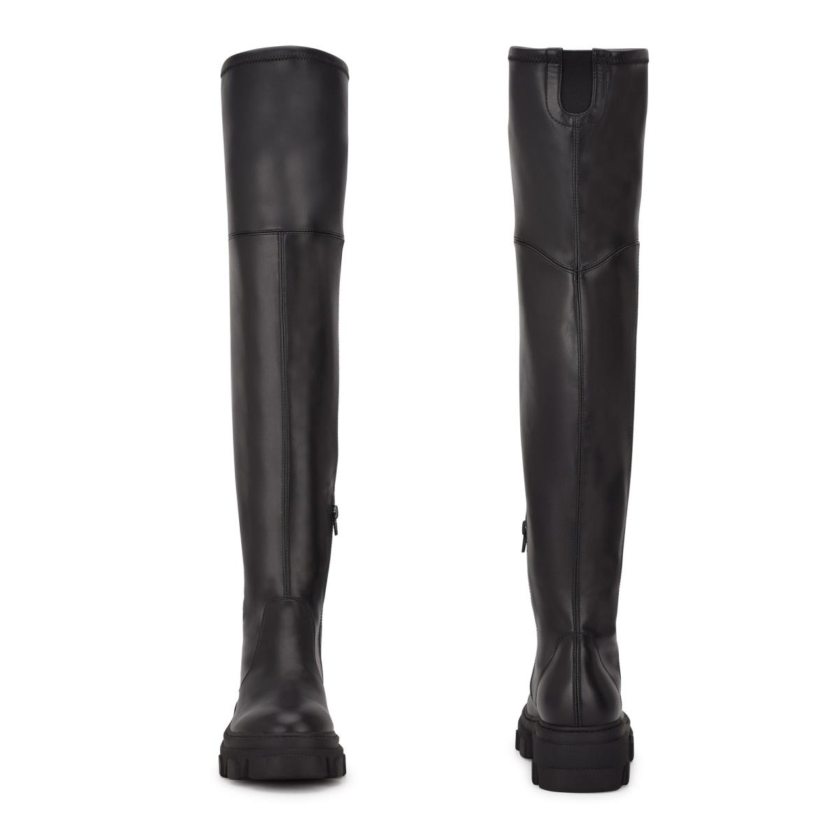 Women's Nine West Cellie Over the Knee Lug Sole Boots Black | OXLU56718