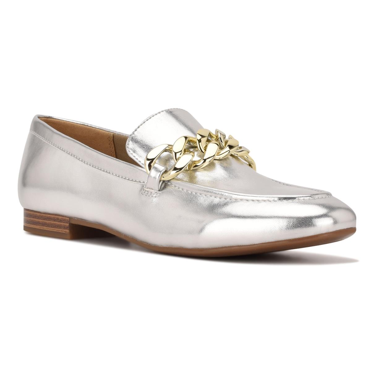 Women's Nine West Chain Slip-On Loafers Silver | BFVS57812