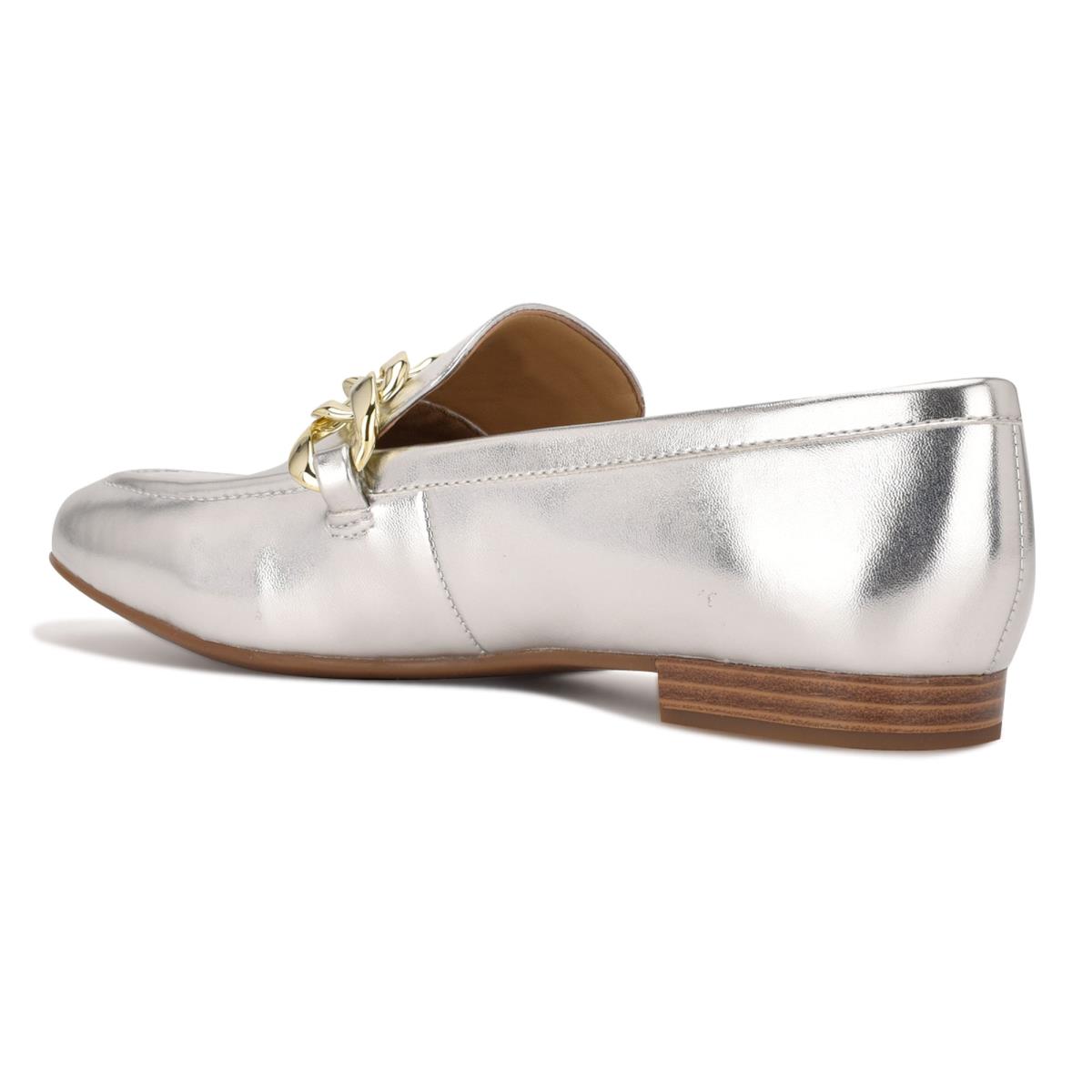 Women's Nine West Chain Slip-On Loafers Silver | BFVS57812