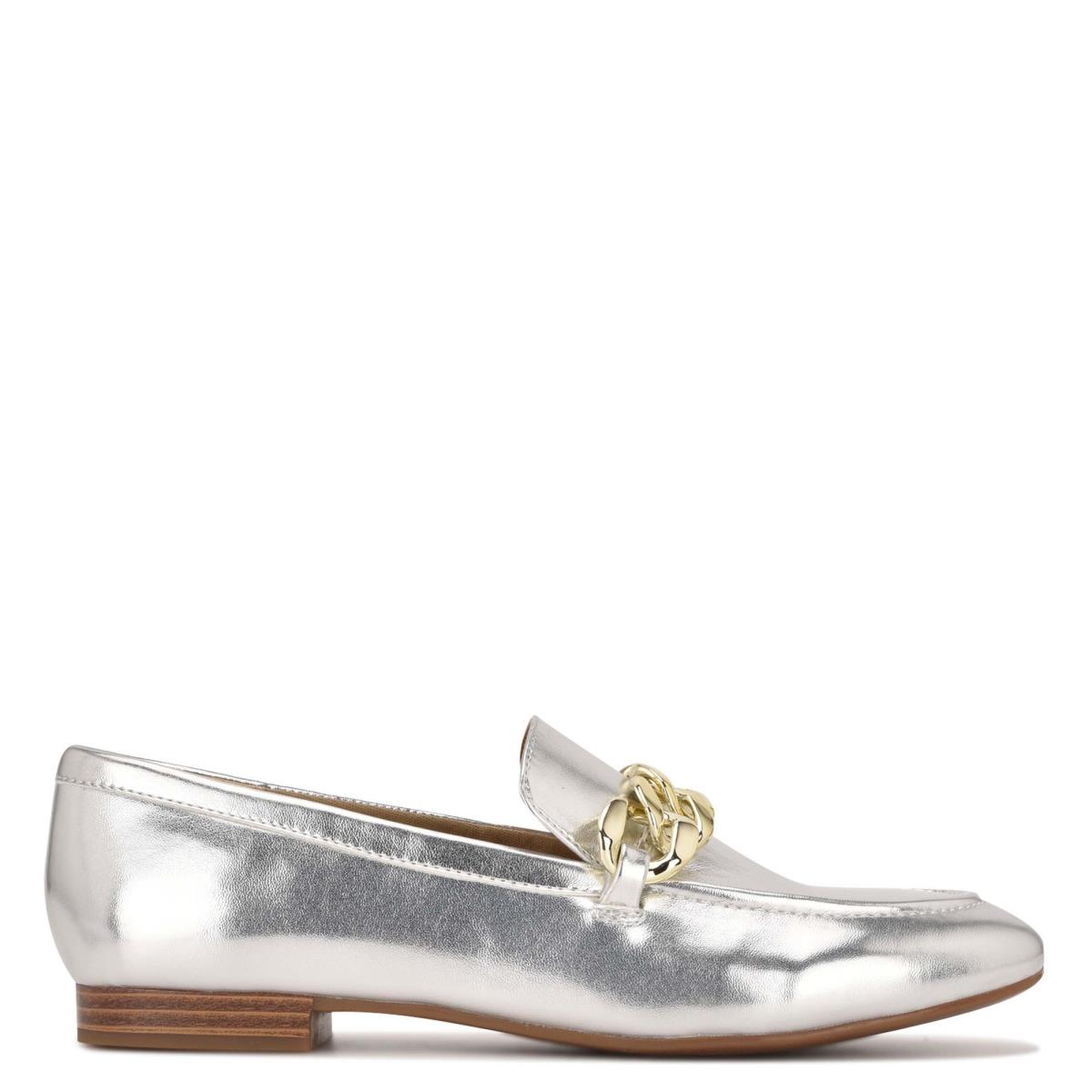 Women\'s Nine West Chain Slip-On Loafers Silver | BFVS57812