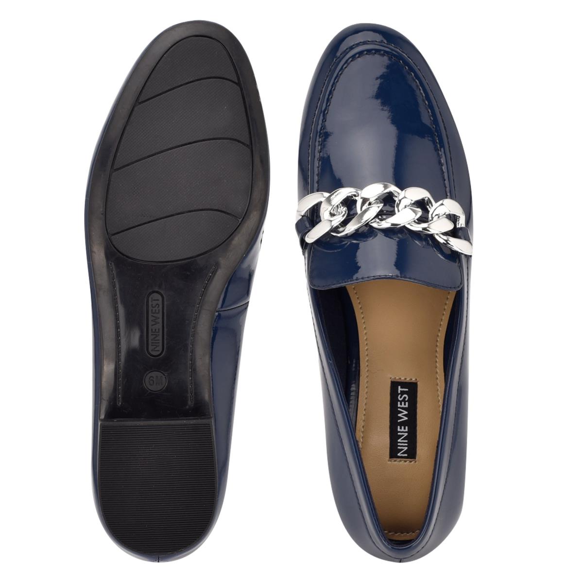 Women's Nine West Chain Slip-On Loafers Blue | LNEJ69287