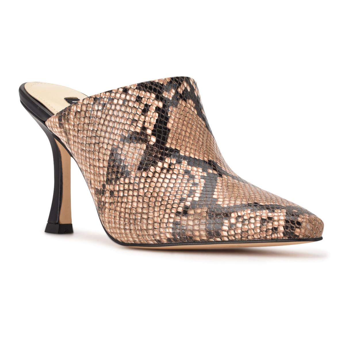 Women's Nine West Ciao Heel Mules Beige / Snake | VHIY07263