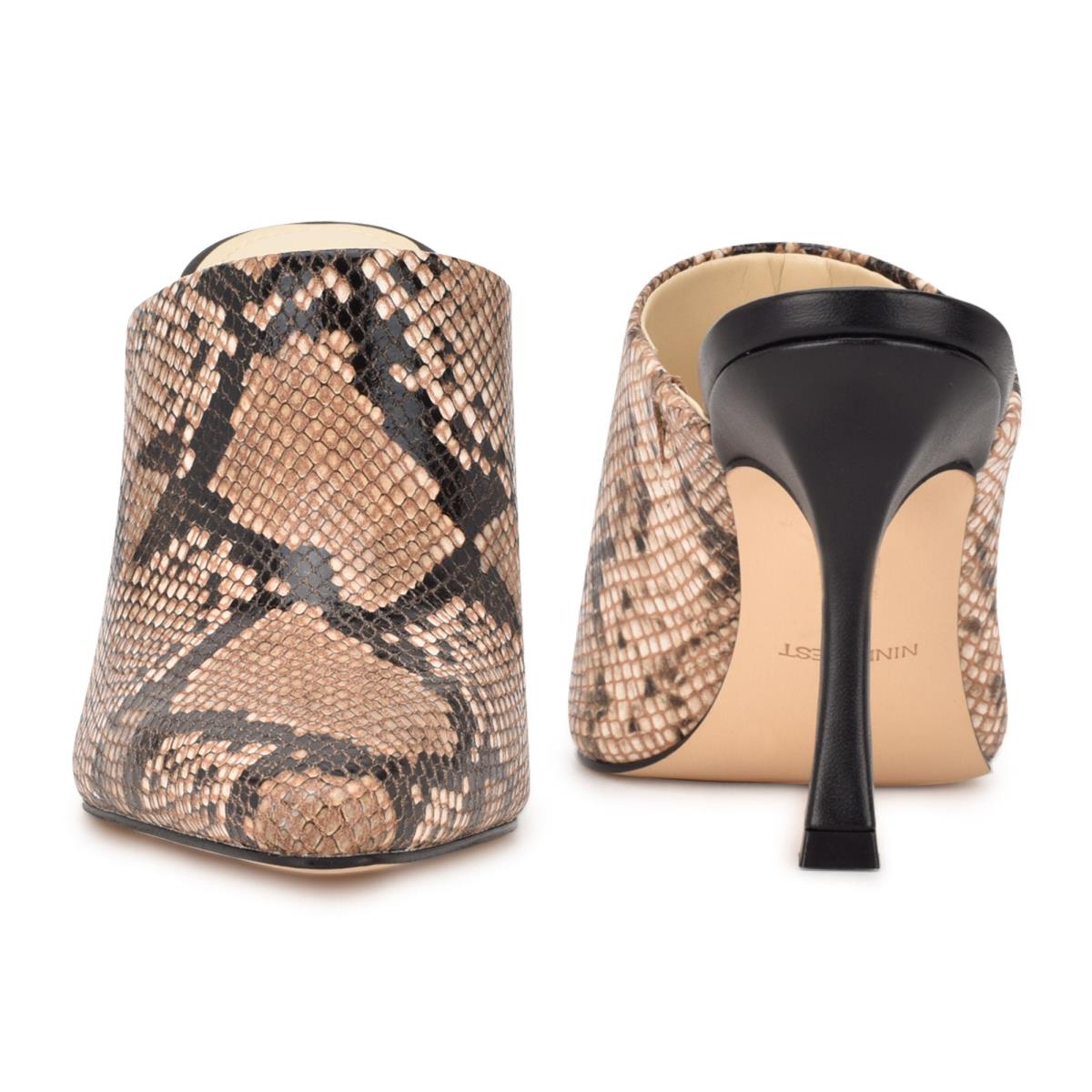 Women's Nine West Ciao Heel Mules Beige / Snake | VHIY07263