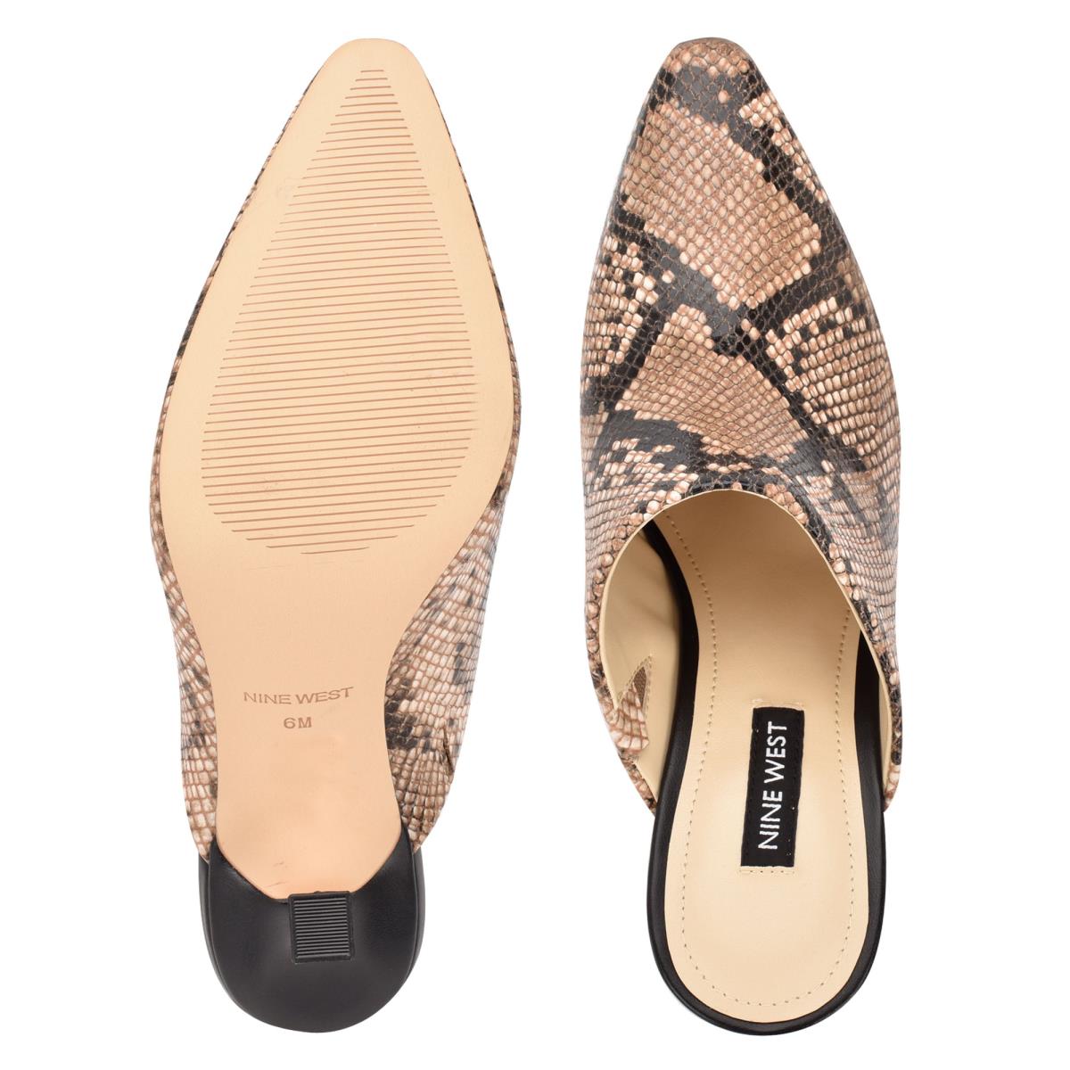 Women's Nine West Ciao Heel Mules Beige / Snake | VHIY07263