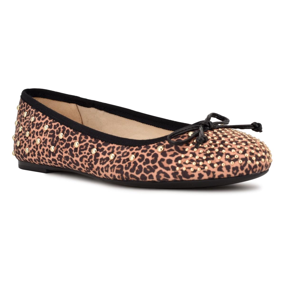 Women's Nine West Curvy Studded Ballet Ballet Flats Leopard / Brown | RHKN48159