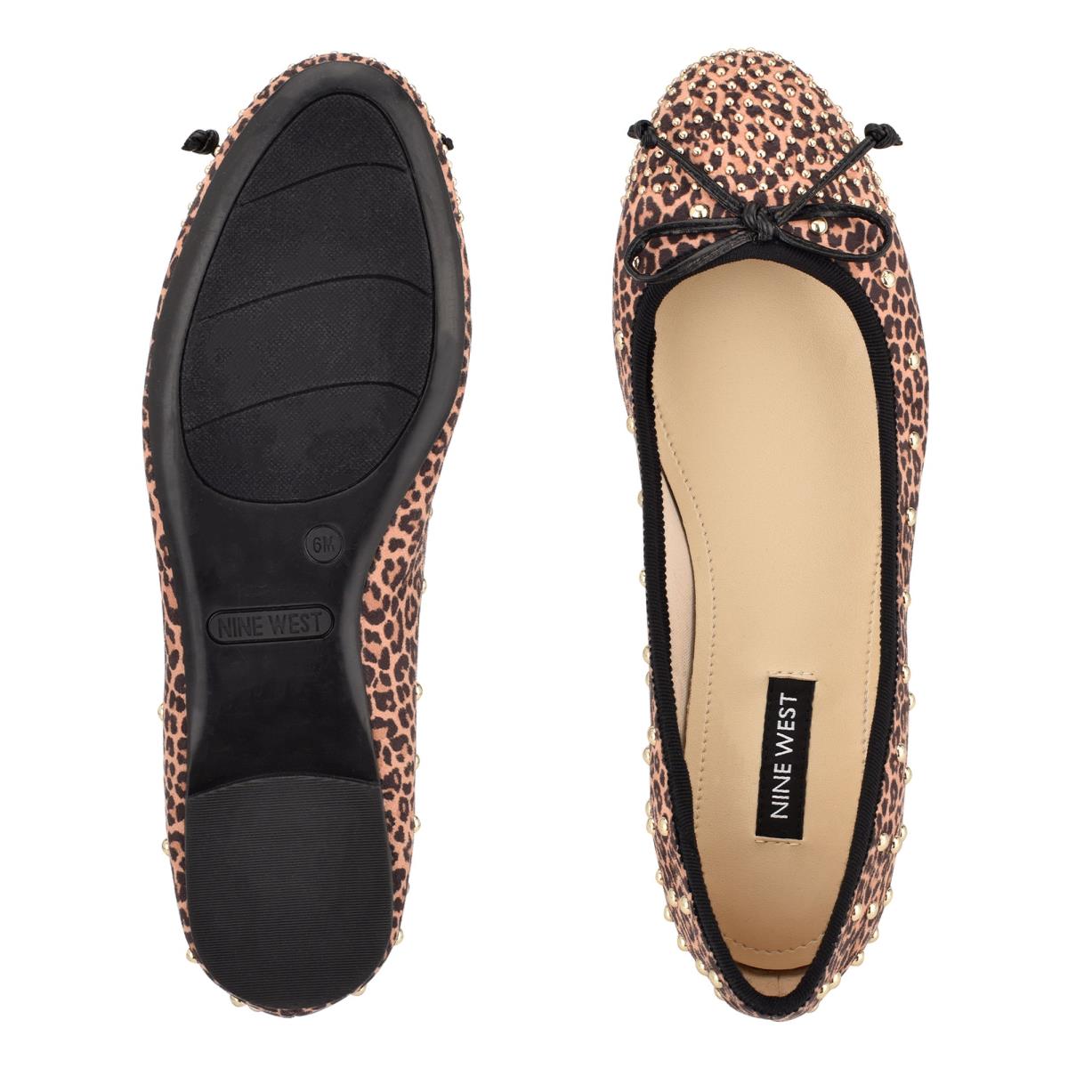 Women's Nine West Curvy Studded Ballet Ballet Flats Leopard / Brown | RHKN48159