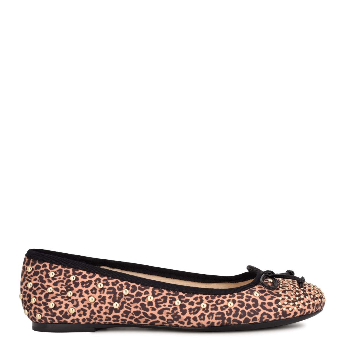 Women\'s Nine West Curvy Studded Ballet Ballet Flats Leopard / Brown | RHKN48159