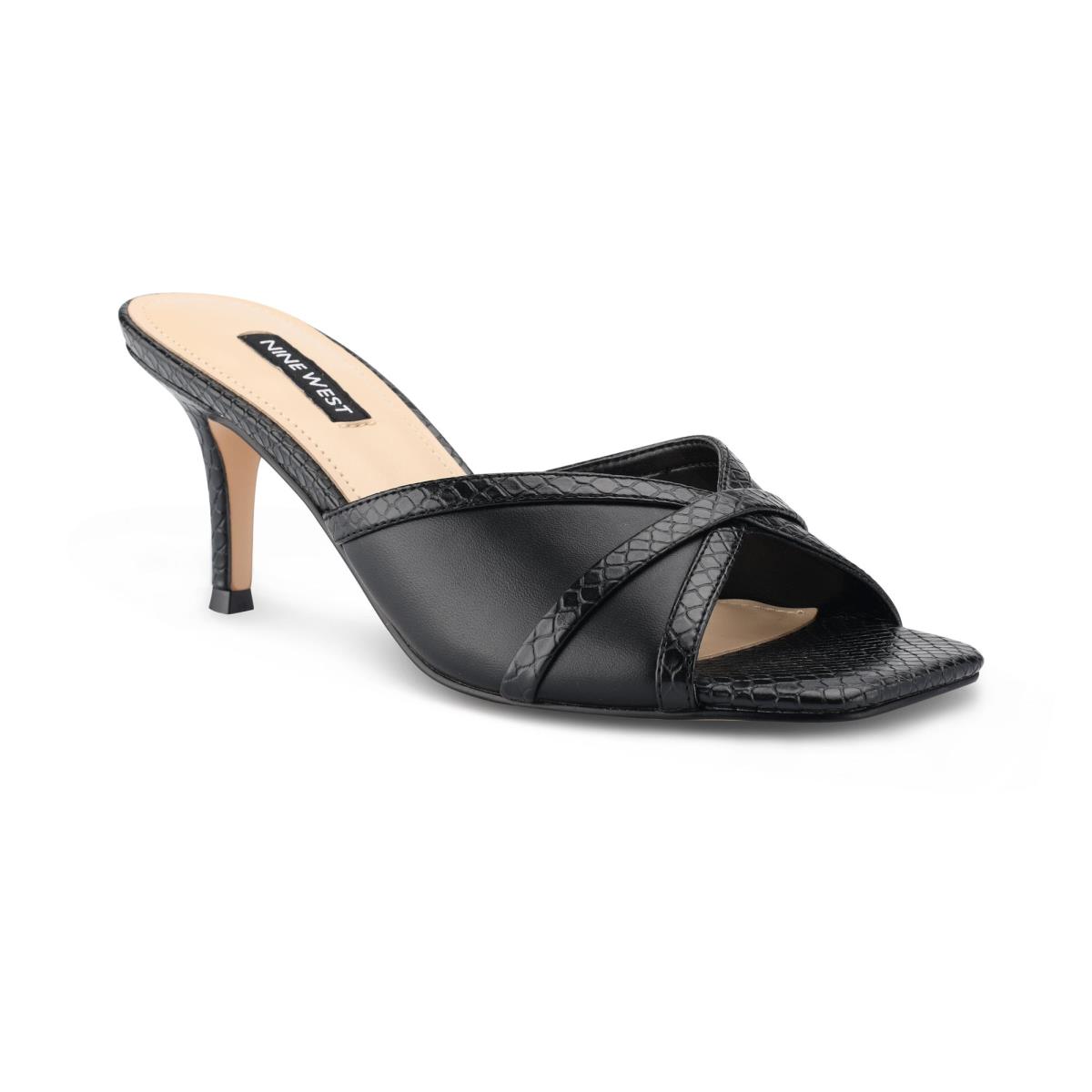 Women's Nine West Dainty Heeled Slide Sandals Black | VHMJ23098