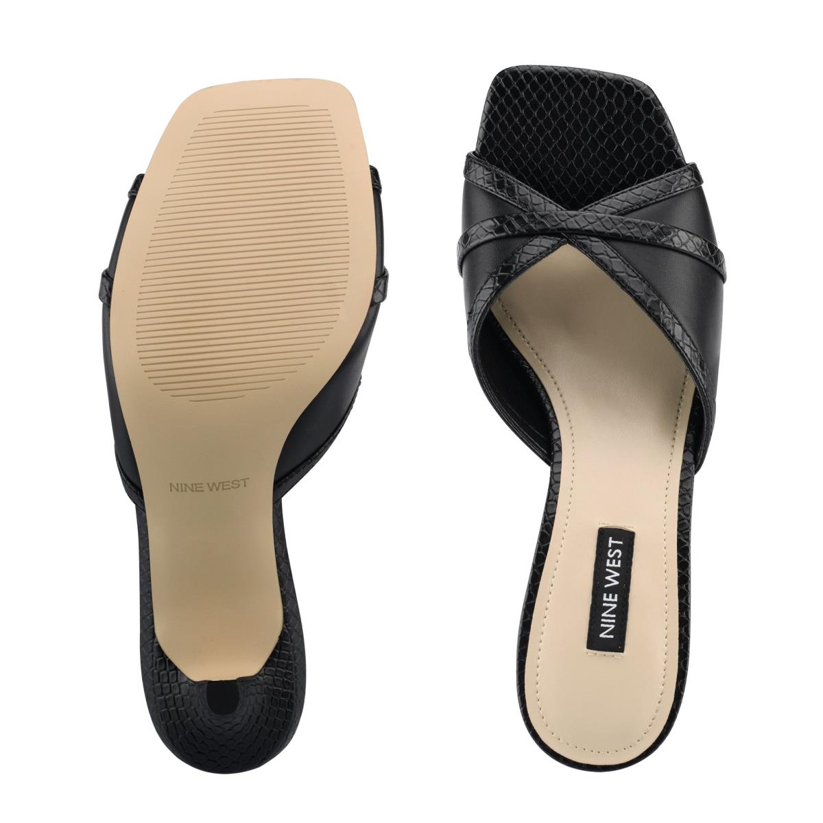 Women's Nine West Dainty Heeled Slide Sandals Black | VHMJ23098