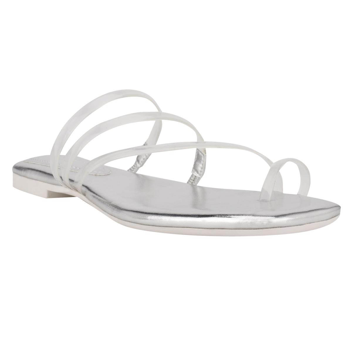 Women's Nine West Darbie Flat Toe Ring Slide Sandals Silver | YAZG60315