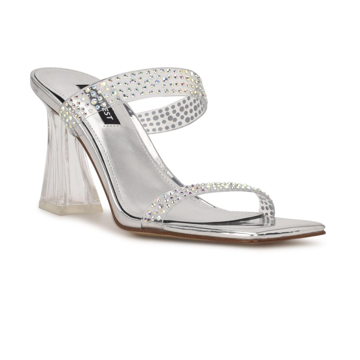 Women's Nine West Darla Heeled Slide Sandals Silver | NDAB20958