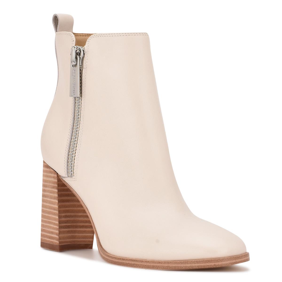 Women's Nine West Dips Block Heel Booties Beige | DKJL63705