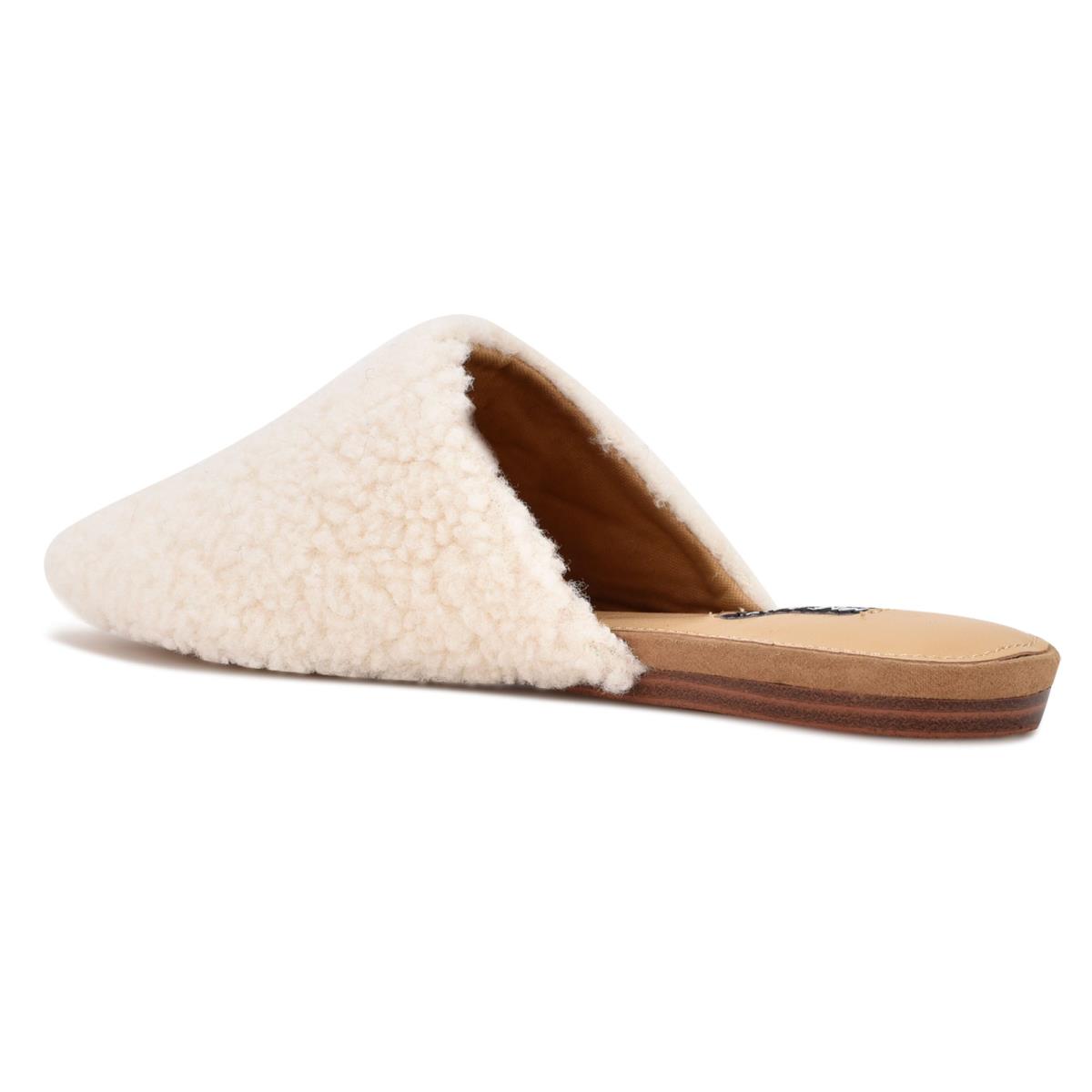 Women's Nine West Furzy Pointy Toe Mules Cream | QJGZ73596