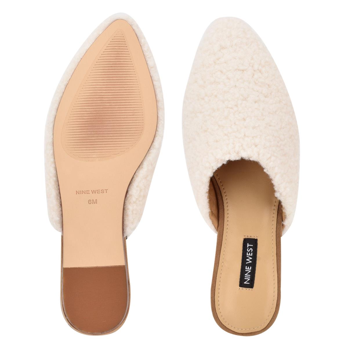 Women's Nine West Furzy Pointy Toe Mules Cream | QJGZ73596