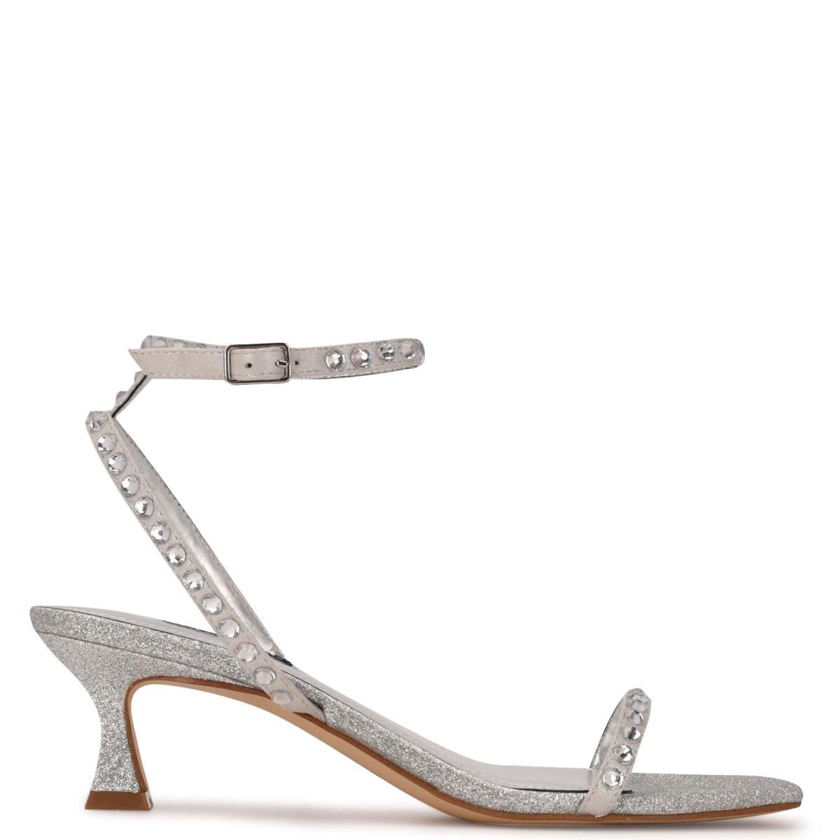 Women\'s Nine West Giena Ankle Strap Dress Sandals Silver | OGIP16208