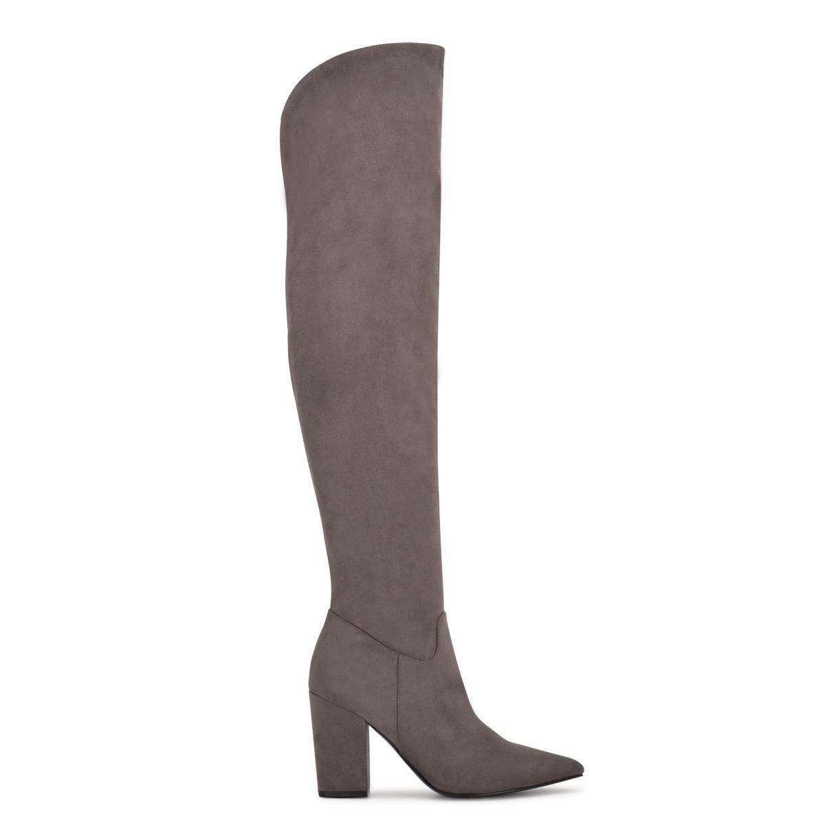 Women\'s Nine West Goforit Over The Knee Heeled Boots Grey | PNYI67203