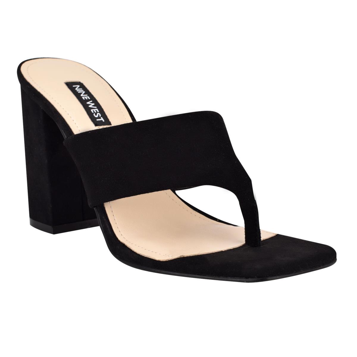 Women's Nine West Gogo Block Heel Slide Sandals Black | ECDN09645