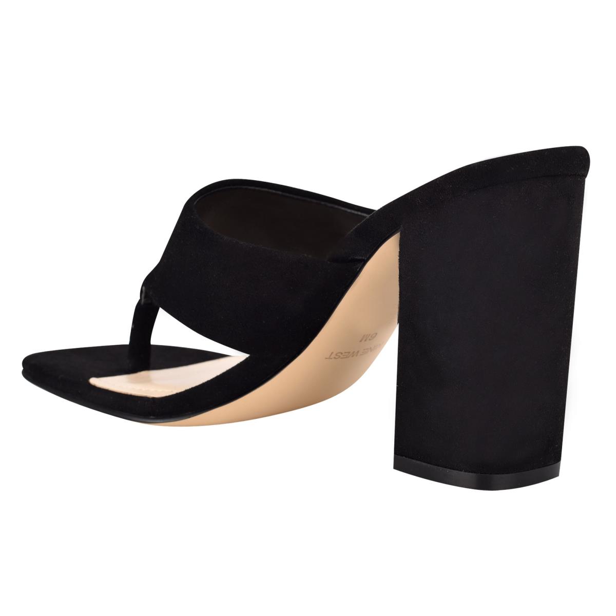 Women's Nine West Gogo Block Heel Slide Sandals Black | ECDN09645