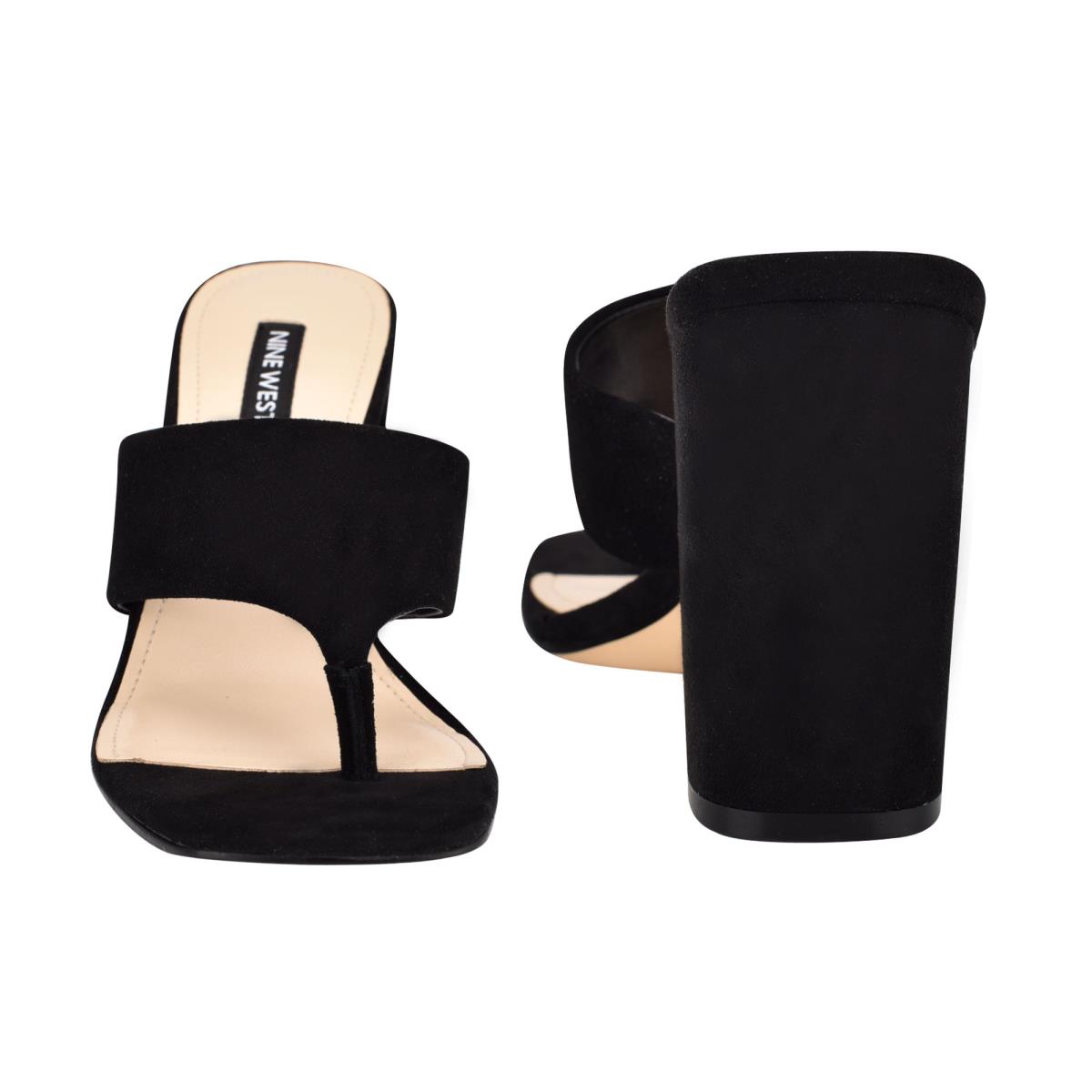 Women's Nine West Gogo Block Heel Slide Sandals Black | ECDN09645