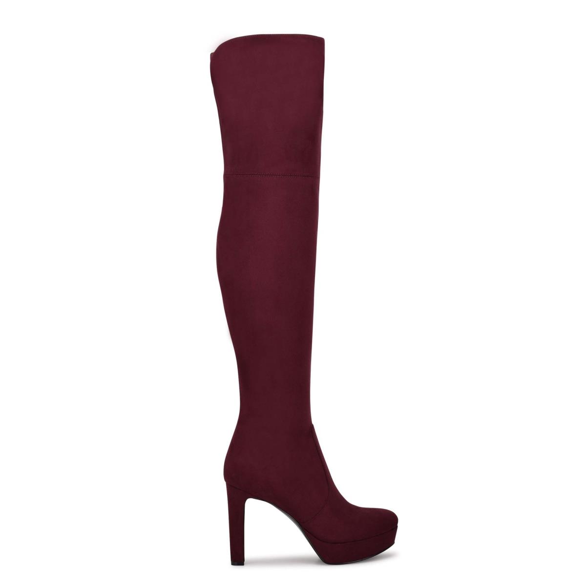 Women\'s Nine West Gotcha Over the Knee Platform Boots Burgundy | MGWF23950