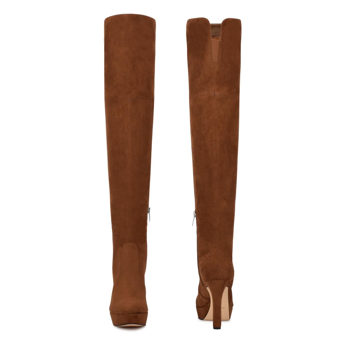 Women's Nine West Gotcha Over the Knee Platform Boots Brown | MRVX58476