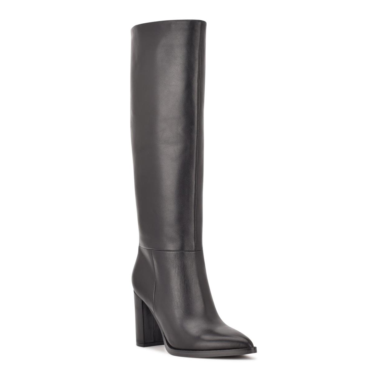 Women's Nine West Hiya Wide Calf Heeled Boots Black | TKQF29146