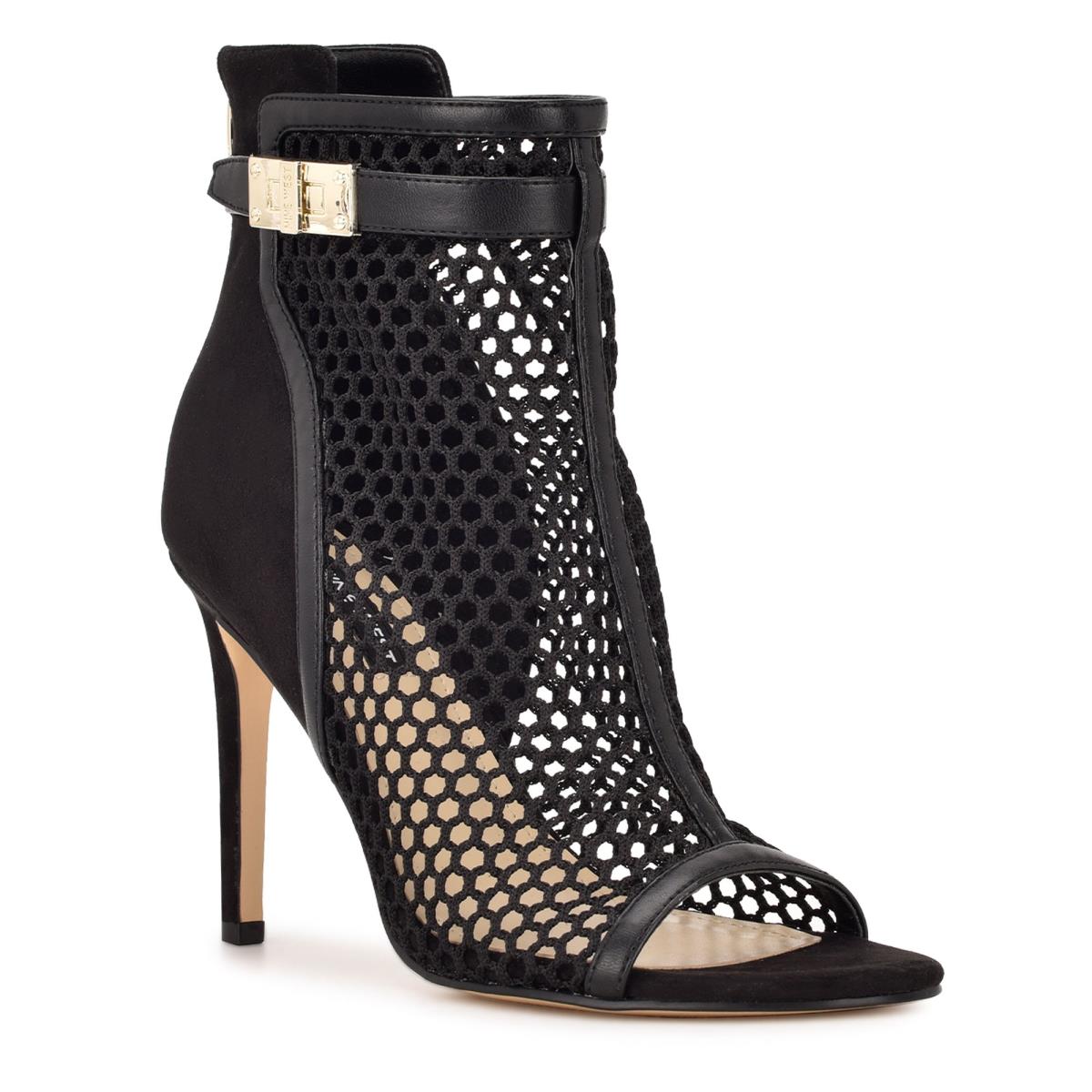 Women's Nine West Ididit Mesh Peep Toe Booties Black | SUHZ93042