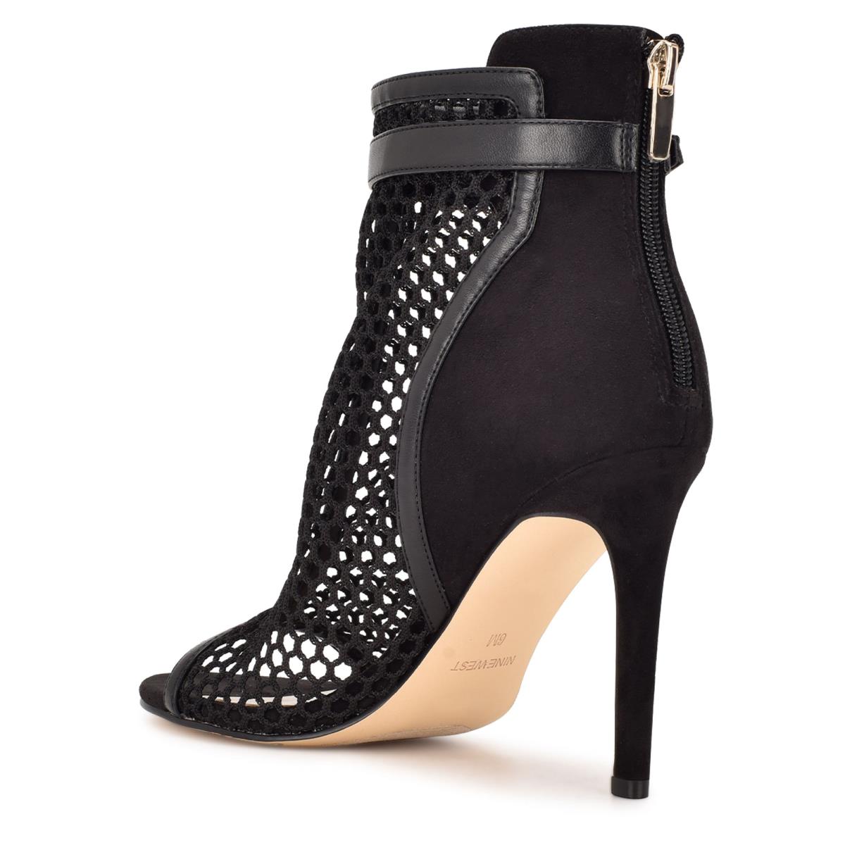 Women's Nine West Ididit Mesh Peep Toe Booties Black | SUHZ93042