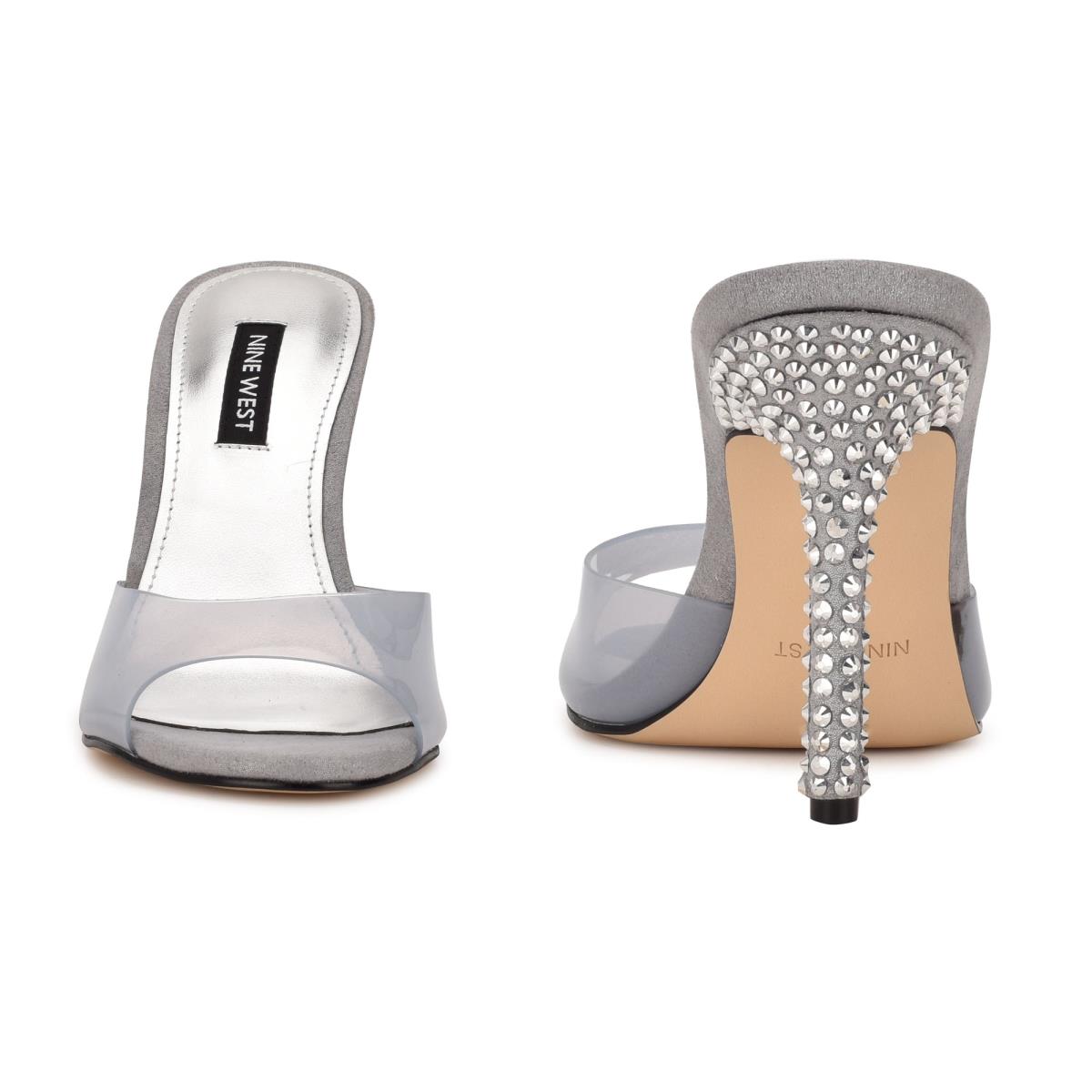 Women's Nine West Ido Rhinestone Heeled Slide Sandals Light Grey | CLFE43957