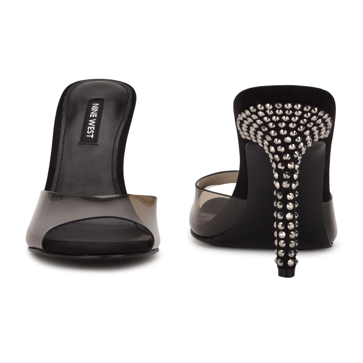 Women's Nine West Ido Rhinestone Heeled Slide Sandals Black | MKSB34705