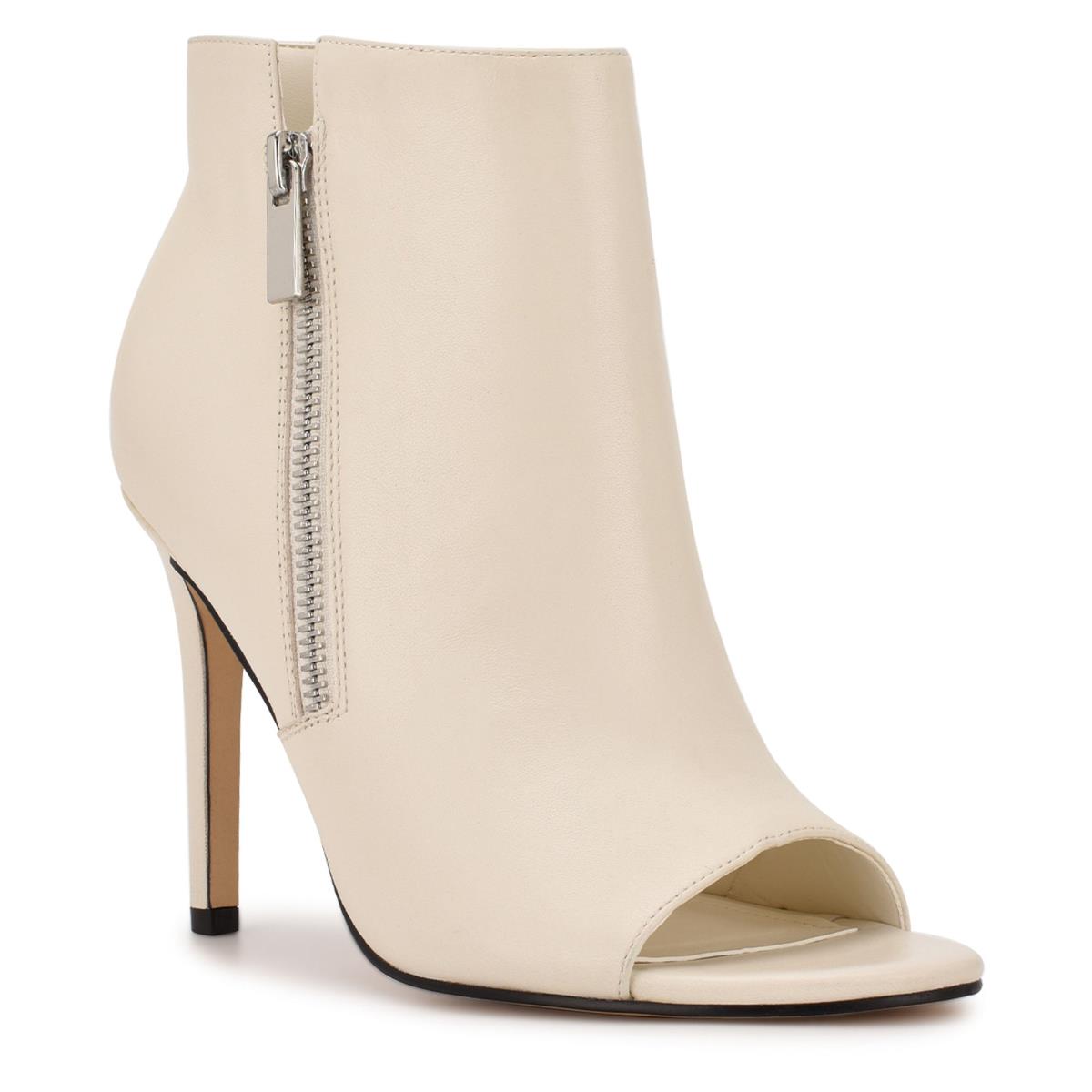 Women's Nine West Izip Peep toe Booties Cream | LFOY57401