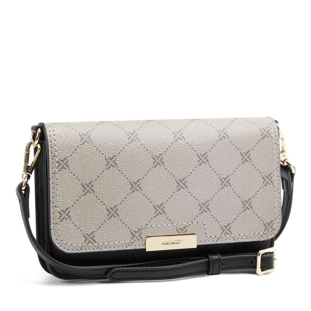 Women's Nine West Lawson Wallet On A String Crossbody Bags Black / White | JQUB59607