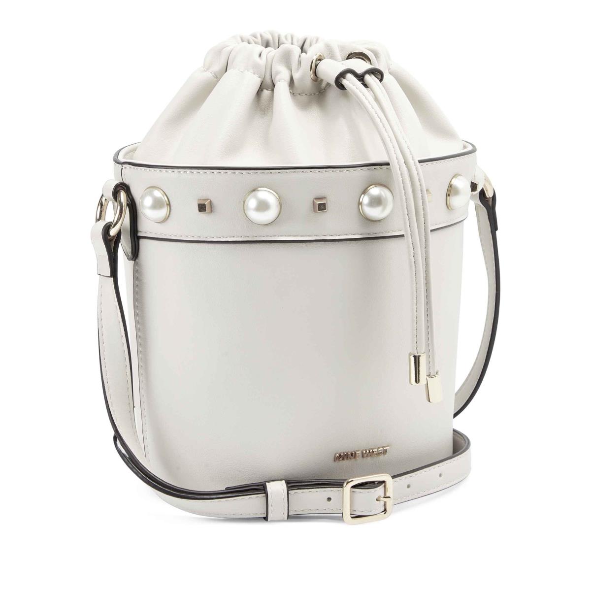 Women's Nine West Laylin Drawstring Bucket Crossbody Bags White | OSNR63485