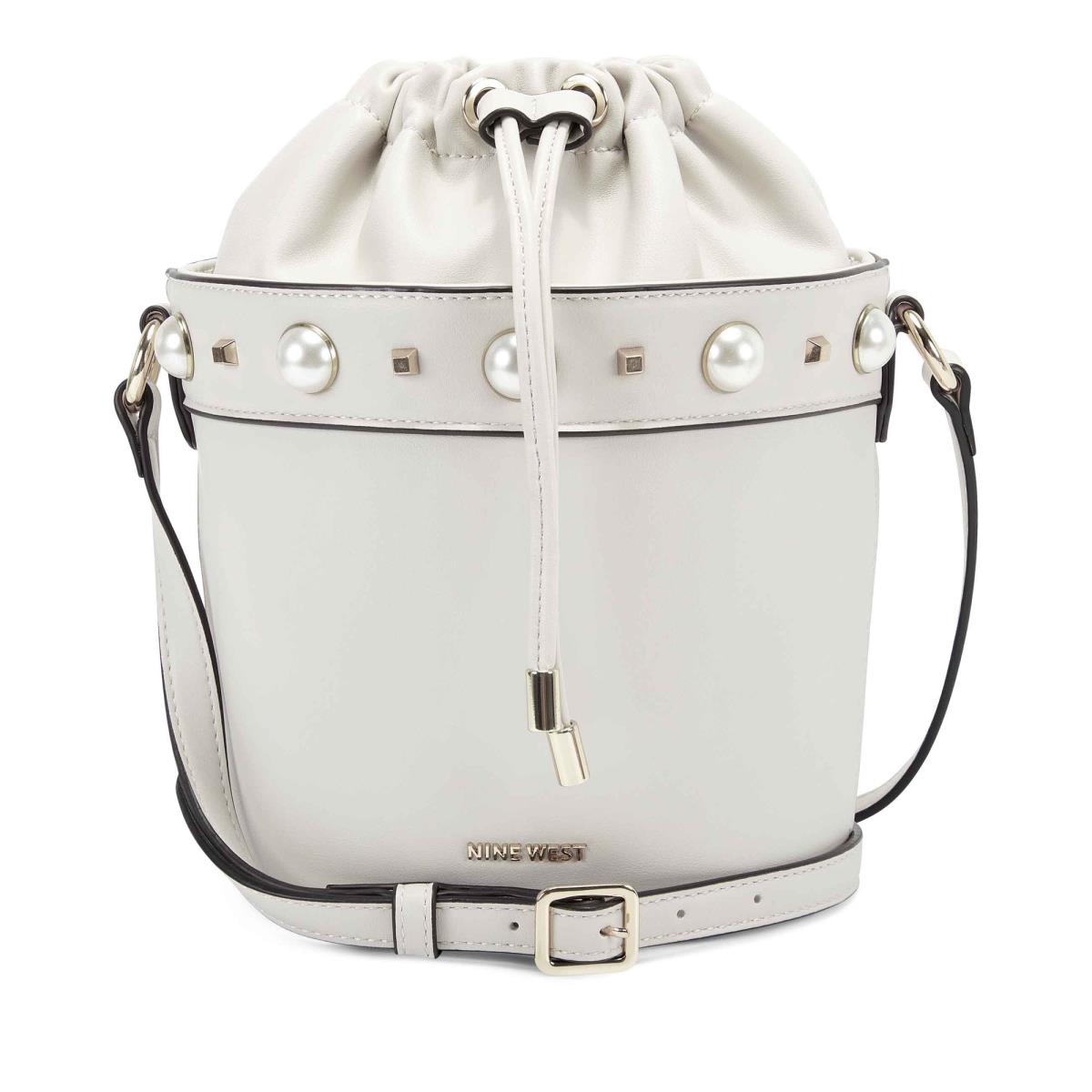 Women\'s Nine West Laylin Drawstring Bucket Crossbody Bags White | OSNR63485