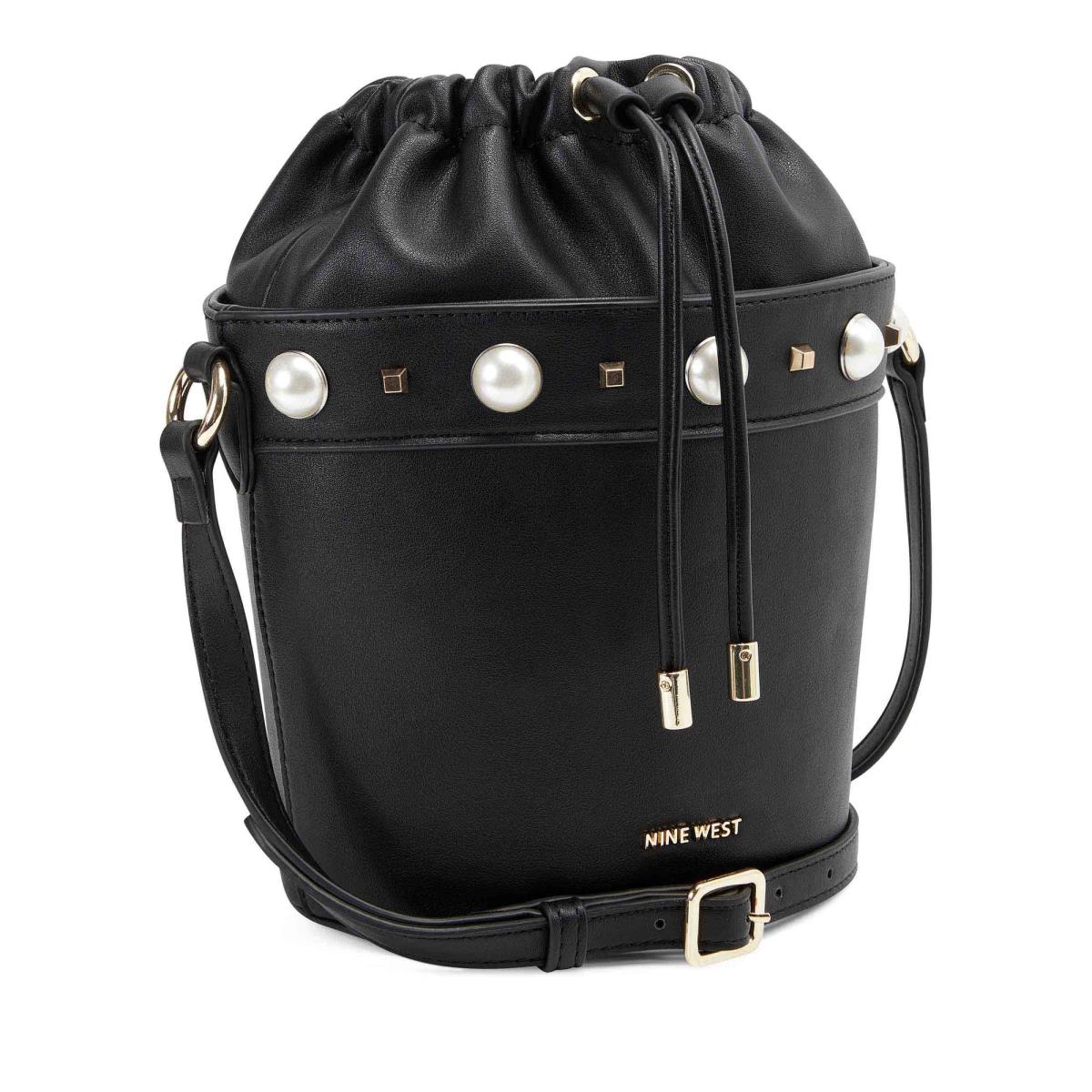 Women's Nine West Laylin Drawstring Bucket Crossbody Bags Black | XUGS59702