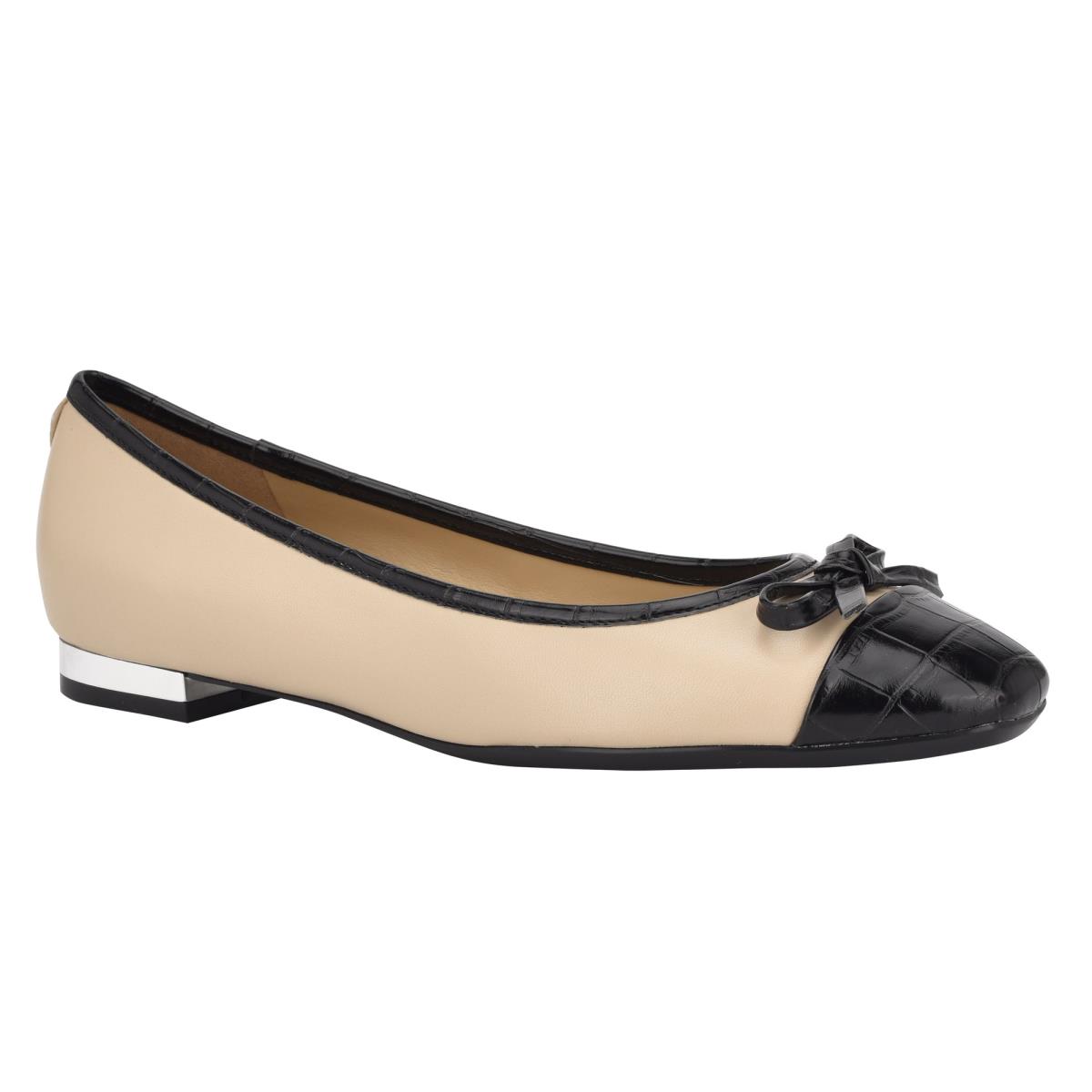 Women's Nine West Olly 9x9 Ballet Flats Beige / Black | FDMS82497