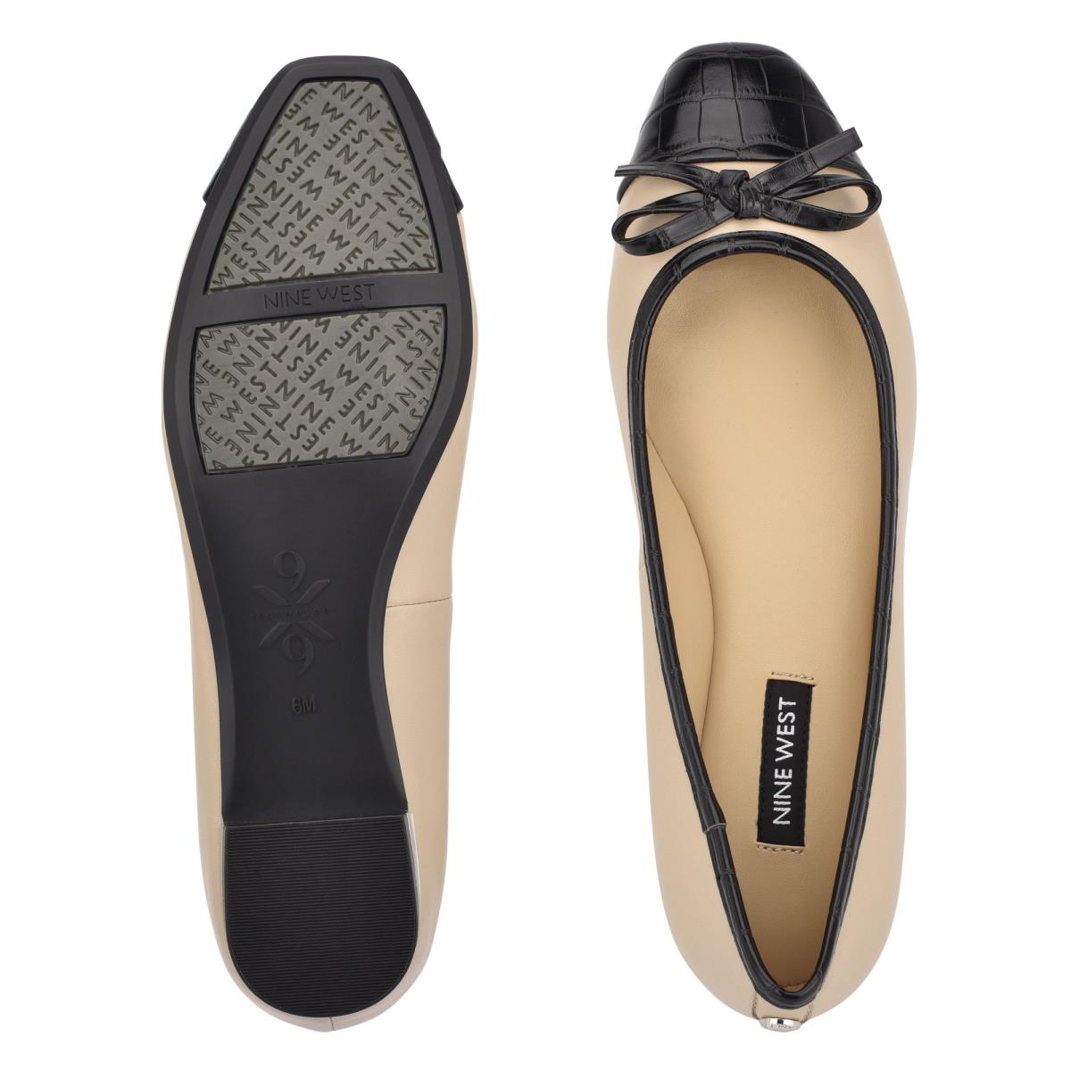 Women's Nine West Olly 9x9 Ballet Flats Beige / Black | FDMS82497