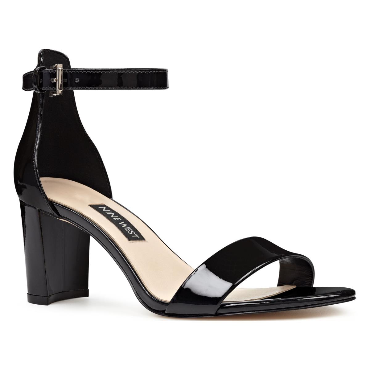 Women's Nine West Pruce Ankle Strap Block Heels Sandals Black | AEBF68193