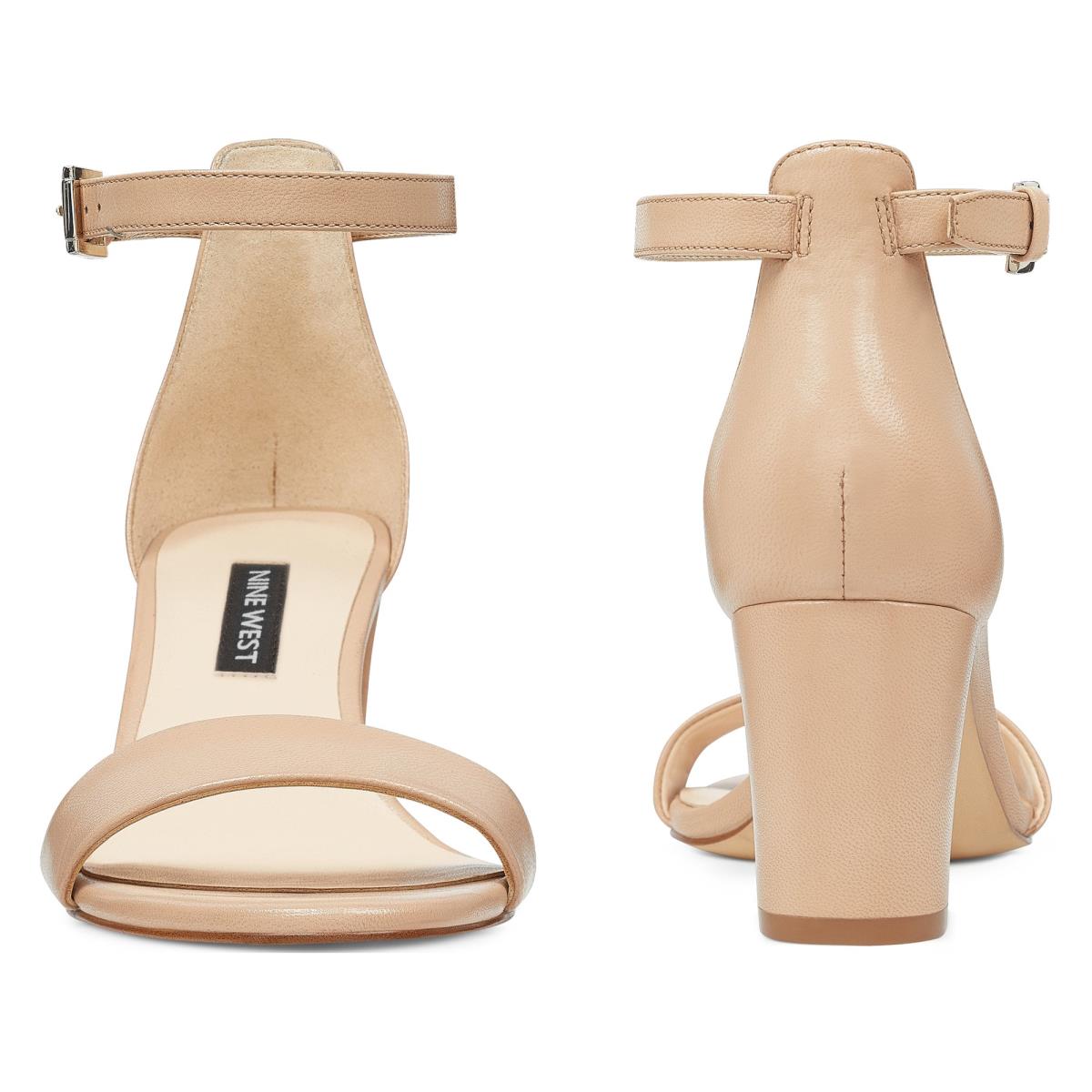 Women's Nine West Pruce Ankle Strap Block Heels Sandals Beige | FJVT65014