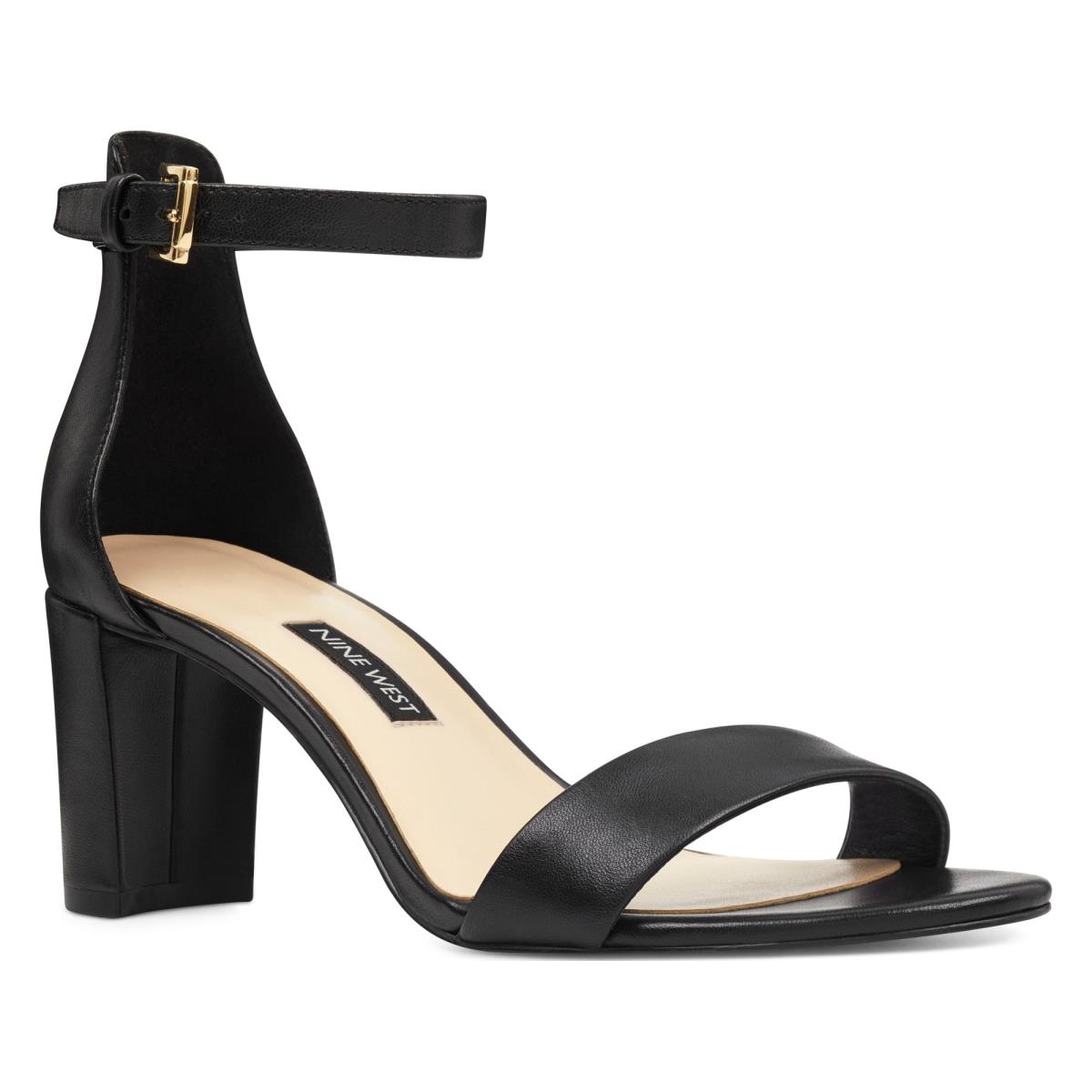 Women's Nine West Pruce Ankle Strap Block Heels Sandals Black | FPBY57218