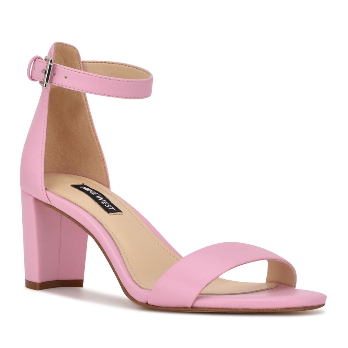 Women's Nine West Pruce Ankle Strap Block Heels Sandals Pink | JVZK21480