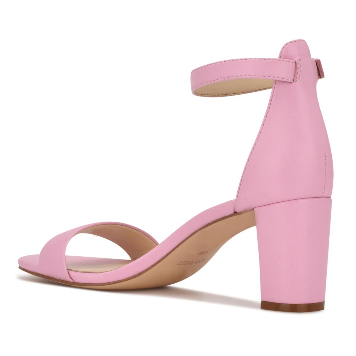 Women's Nine West Pruce Ankle Strap Block Heels Sandals Pink | JVZK21480