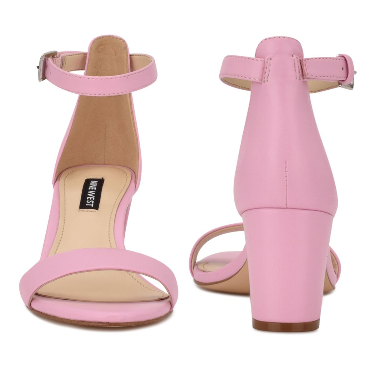 Women's Nine West Pruce Ankle Strap Block Heels Sandals Pink | JVZK21480